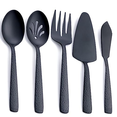 FULLYWARE Stainless Steel Large Serving Set, Matte Black - 5-Piece Set Includes Spoon, Slotted Spoon, Fork, Pie Server and Butter Knife | Amazon (US)