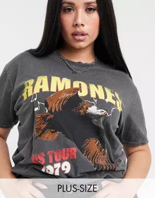 Daisy Street Plus relaxed t-shirt with ramones eagle print in washed black | ASOS (Global)