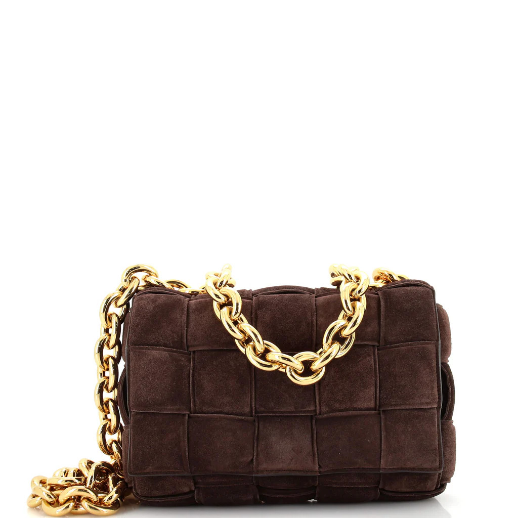 Cassette Chain Crossbody Bag Padded Maxi Intrecciato Suede | Rebag