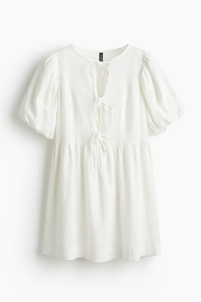 Linen-blend Puff-sleeved Dress | H&M (US + CA)