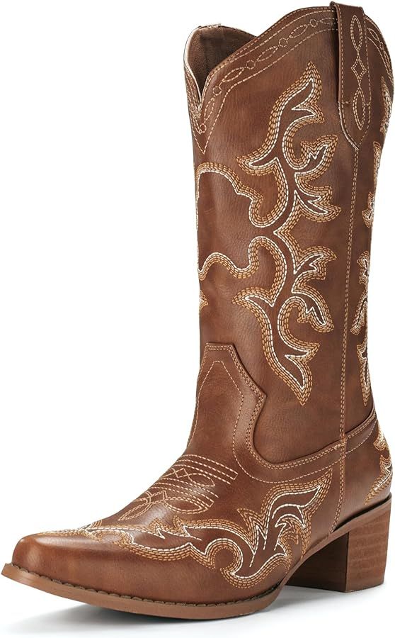 IUV Cowboy Boots For Women Western Boots Cowgirl Classic Fashion Embroidered Pointy Toe Boots | Amazon (US)