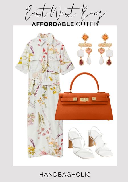 Team this beautiful floral / linen Reiss dress with some statement earrings and bag - the new east-west Maya bag in Caribou Orange from Lalage Beaumont 🔥#summeroutfit #springoutfit #springsummeroutfit #summerlook #reissdress #floraldress #summerlook #springlook #summerdress
