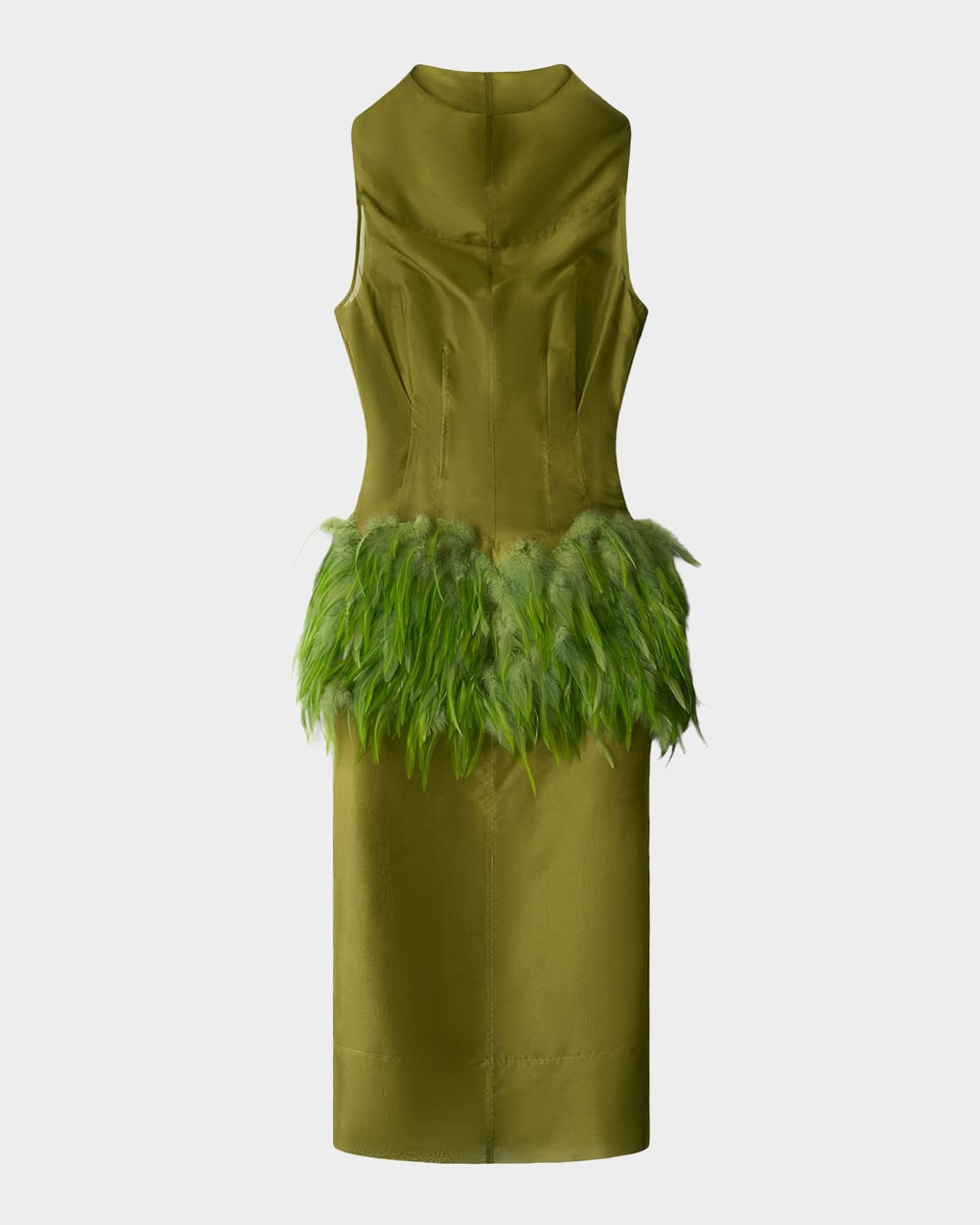 Bisou Feather-Trim Midi Dress | Neiman Marcus