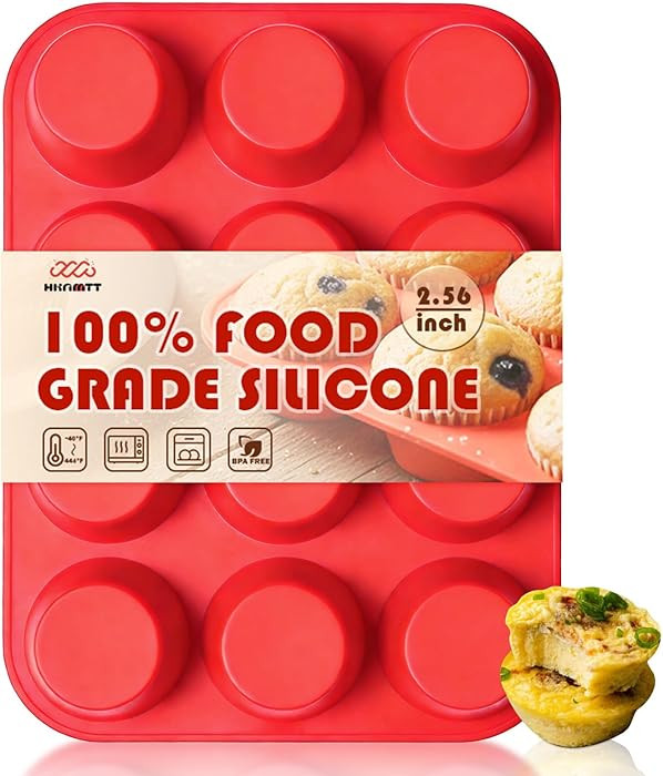 HKNMTT Silicone Muffin Pan for Baking, Cupcake Egg bites Brownie Mold 12 Cup Regular Size, Oven S... | Amazon (US)
