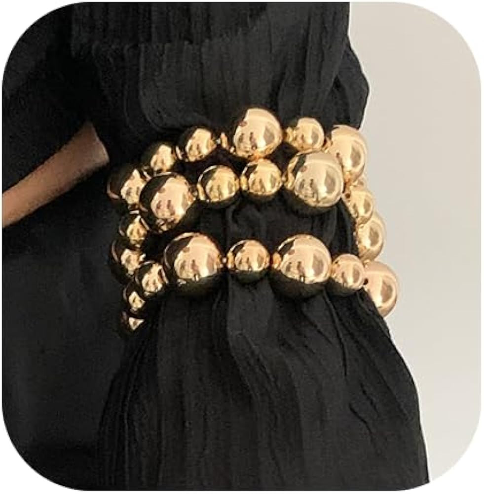 Chunky Gold Bracelets for Women Stackable Bracelets Big Gold Silver Ball Bangle Stretch Beaded Br... | Amazon (US)