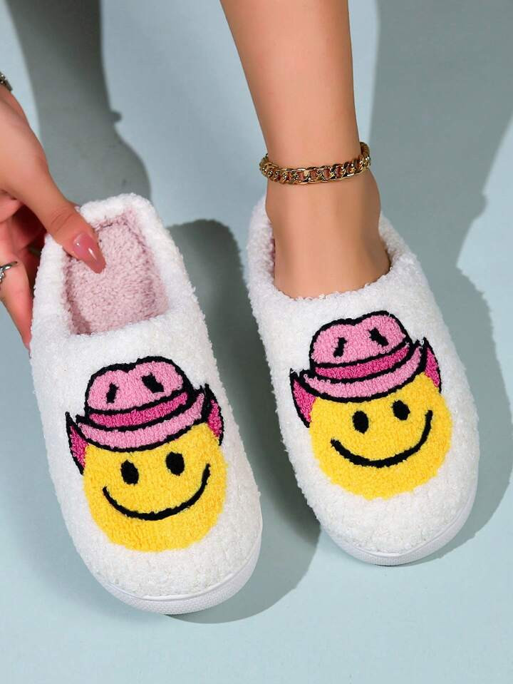 Women's Winter Cartoon Print Comfortable Indoor Slippers With Lightning, Smiling Face And Jeans D... | SHEIN