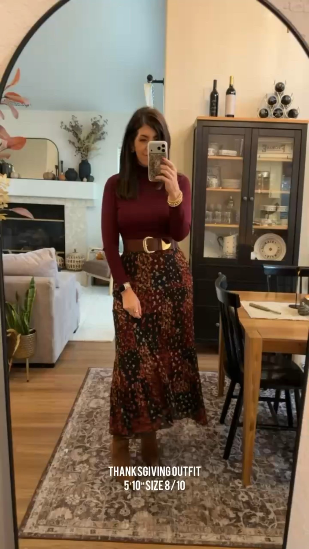 In a large printed skirt Medium turtleneck Medium belt fall outfits, family photos outfits, fall family photos, jeans, boots, thanksgiving outfit, trending, midsize fall, fall outfit inspo, midsize style, casual outfit, fall colors, sweater weather, midsize fashion, fall fashion, fall chic, easy outfit, mom style, midsize mom, trending fall fashion, holiday outfit, christmas party outfit, floral skirt, red top, brown belt, brown boots

#LTKHoliday #LTKMidsize #LTKSeasonal