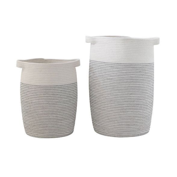 2pc Woven Cotton Rope Baskets with Handles White with Blue Stitch Stripes - 3R Studios | Target