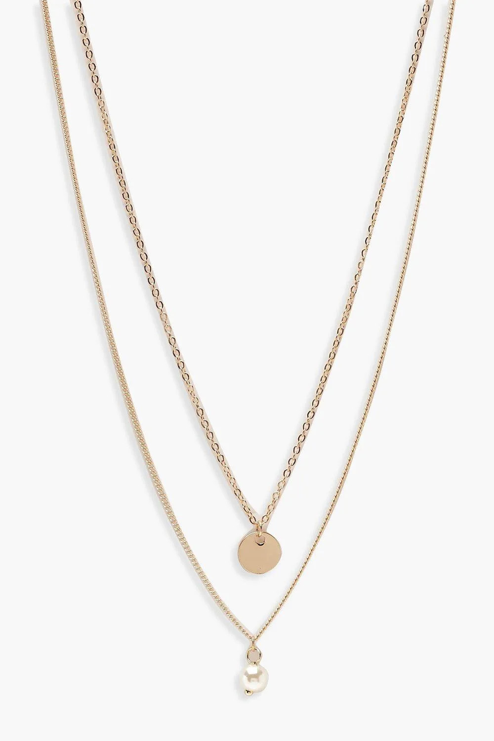 Jewellery | Circle & Pearl Simple Layered Necklace | boohoo | Boohoo.com (UK & IE)