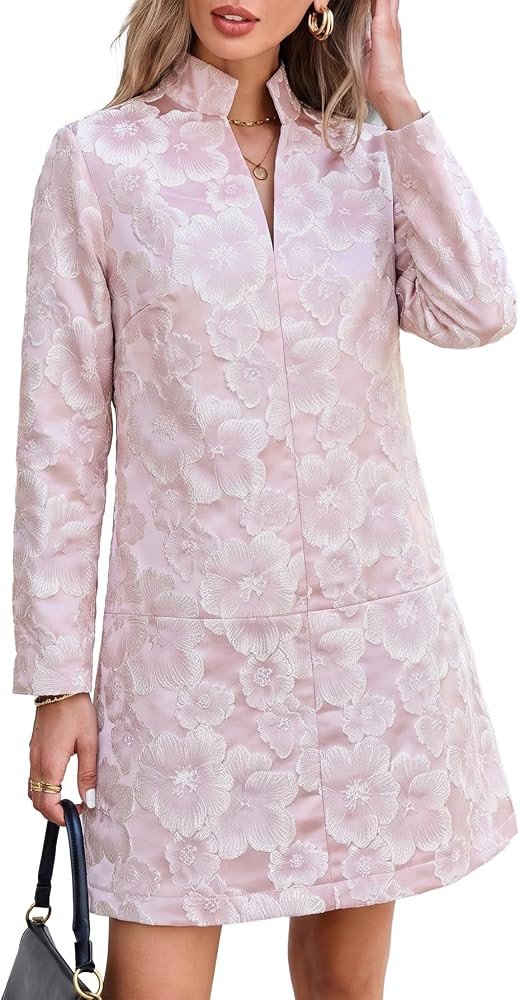 EZAPINE Women's Floral Brocade Dress Jacquard Long Sleeve Party Dresses | Amazon (US)
