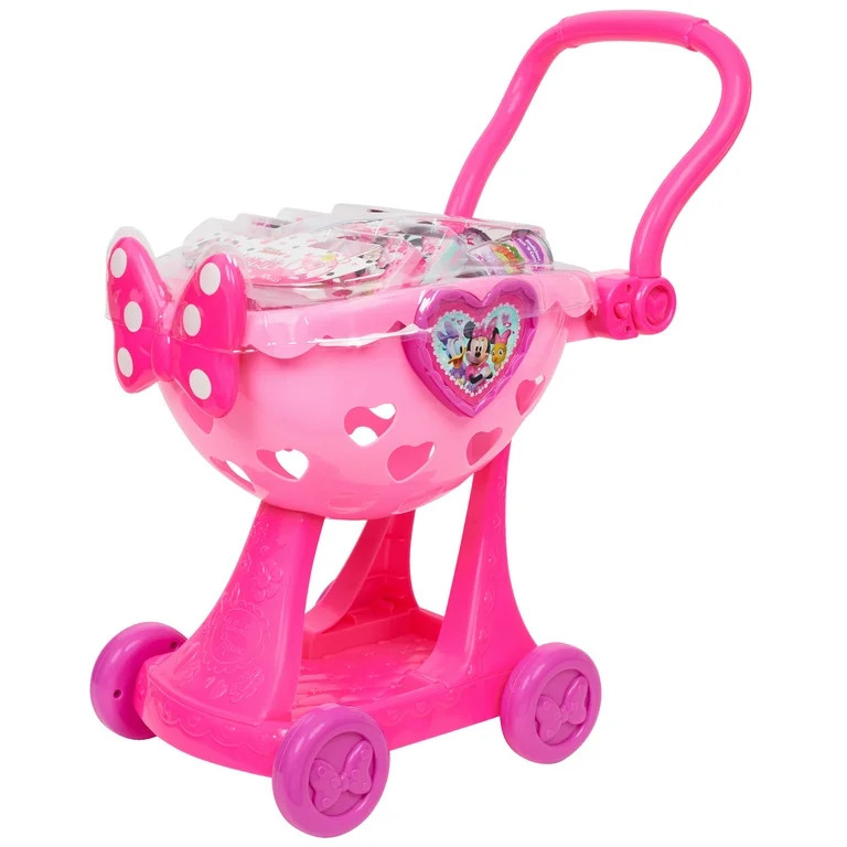 Disney Junior Minnie Mouse Bowtique Shopping Cart, 9-piece Plastic Grocery Set , Ages 3 and up | Walmart (US)