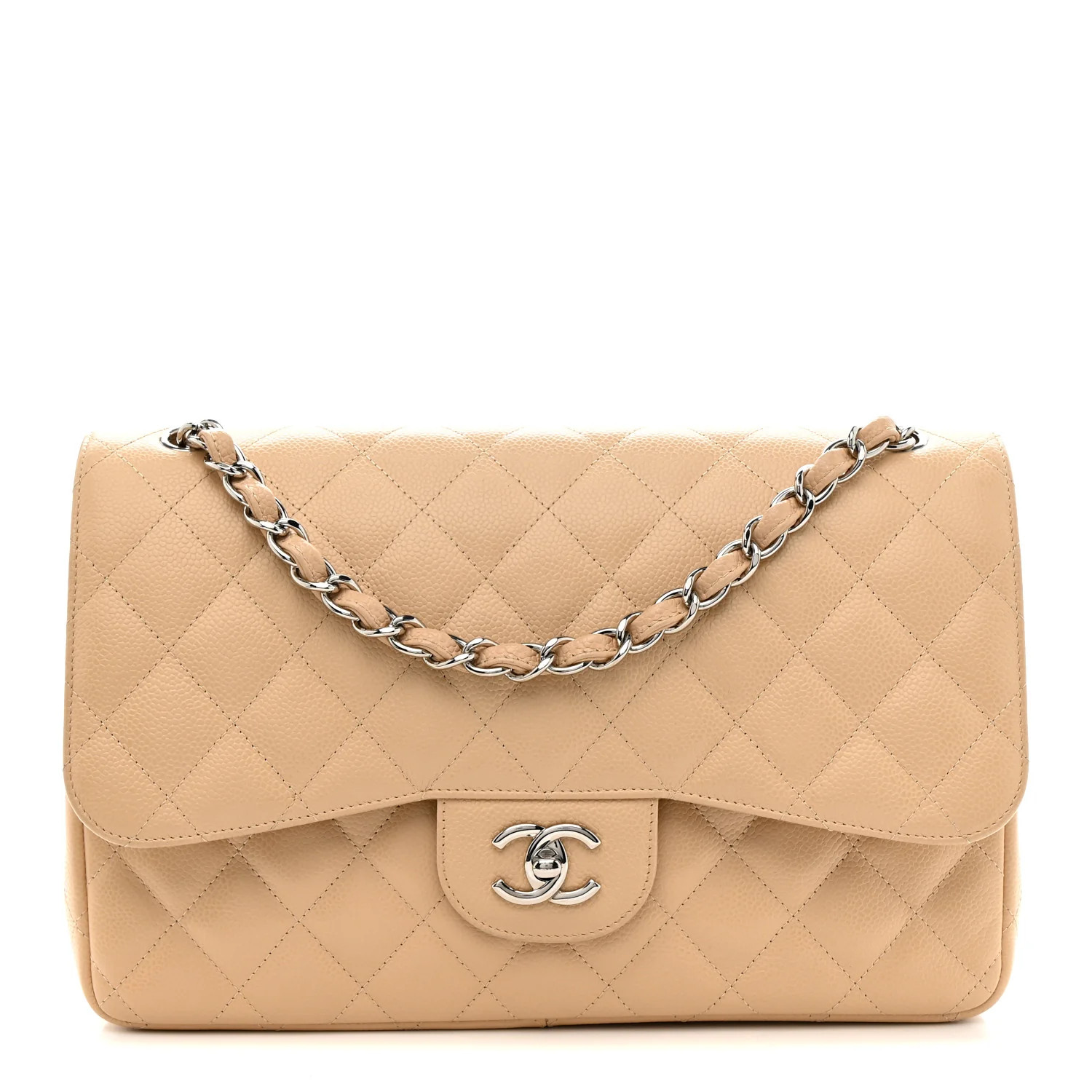 Chanel Caviar Quilted Jumbo Double Flap Light Beige 1804604 | FASHIONPHILE (US)