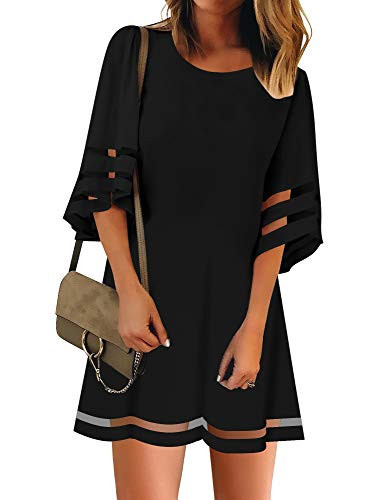 LookbookStore Casual Summer Little Black Dress for Women Cute Going Out Dress 2025 Crewneck 3/4 Bell Sleeve Shift Black Dresses for Women Funeral Size XXL | Amazon (US)