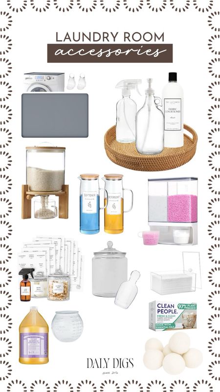 Elevate your laundry room by putting products in glass bottles, canisters and dispensers. Add some cheer to this chore with these aesthetic laundry room accessories. #laundryroomsccessories #laundryroomdecor #laundryroomdispenser #laundryroomaesthetic 

#LTKhome