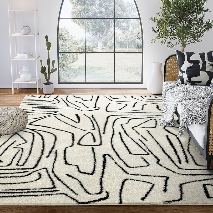 Abani Abstract Beige/Black Area Rug - 8'x10' - Modern Animal/Natural Lines Design - Deco Collecti... | Amazon (US)