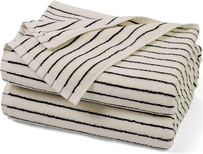 Jacquotha Black and Ivory Striped Bath Towels Set of 2, Lighter & Quick Dry Towels Large 27.5 x 5... | Amazon (US)
