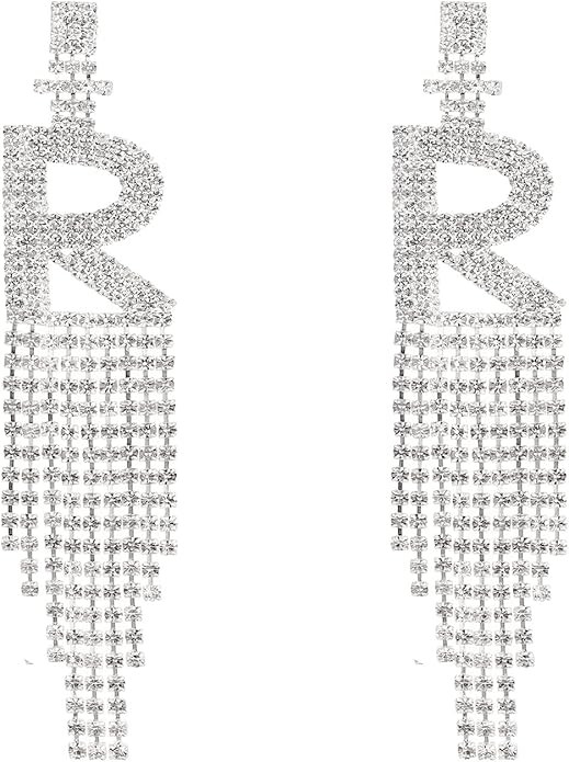Initial Rhinestone Earrings Sparkle Alphabet Dangle Drop Earrings Clear Crystal Tassel Chandelier... | Amazon (US)