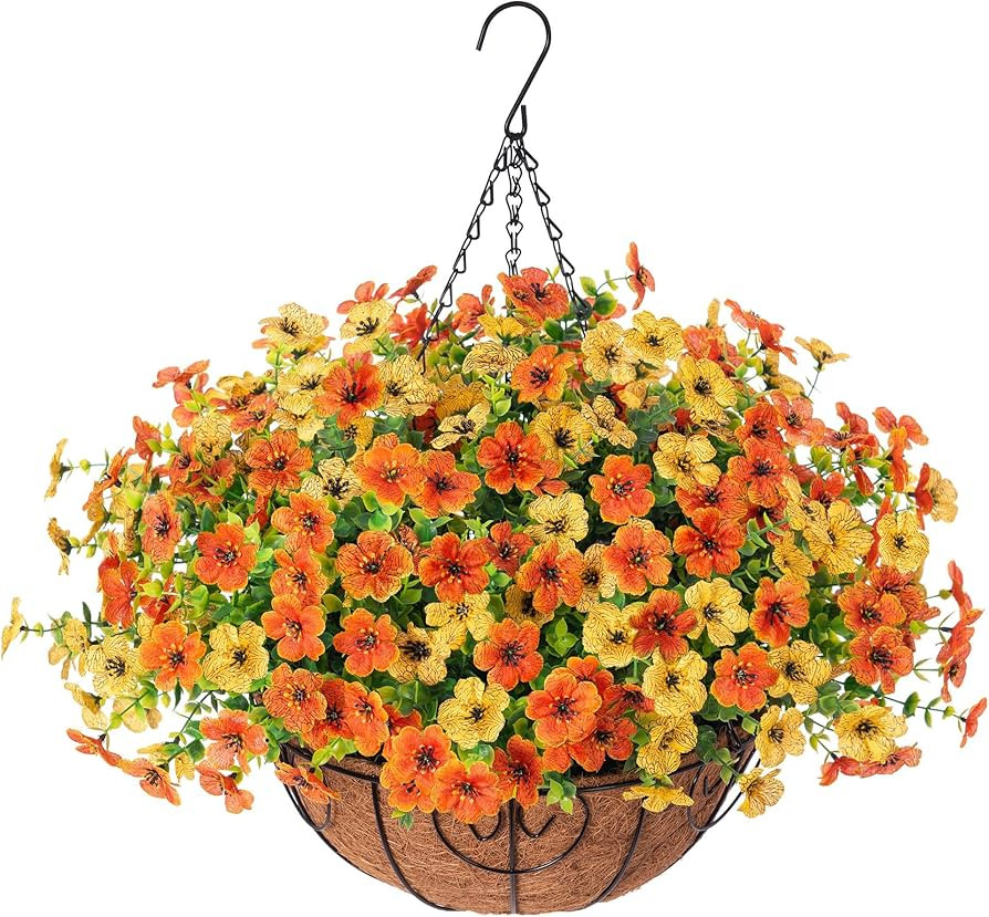 Ivydale Artificial Fake Fall Autumn Hanging Plants Flowers Basket for Outdoor Outside, Faux Silk ... | Amazon (US)
