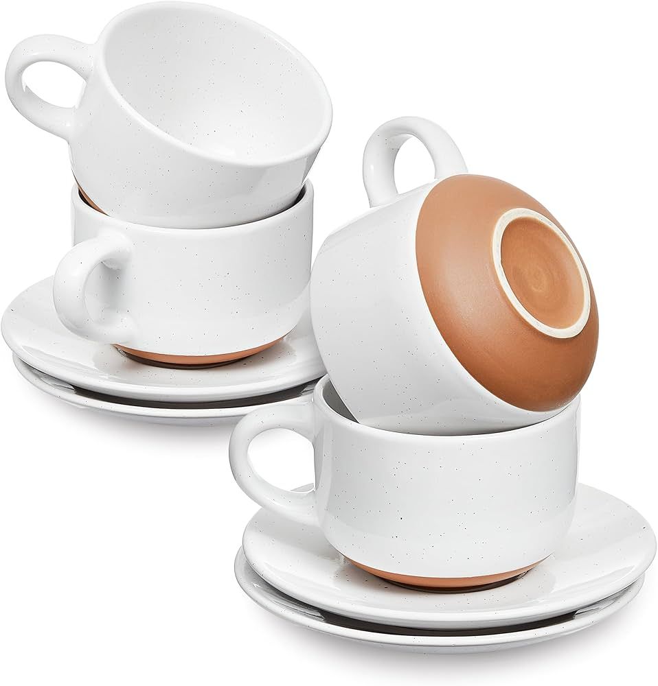 Sheffield Home Elegant Coffee Mug Set - Set of 4 Stoneware 8oz Cups with Saucers – Dishwasher a... | Amazon (US)