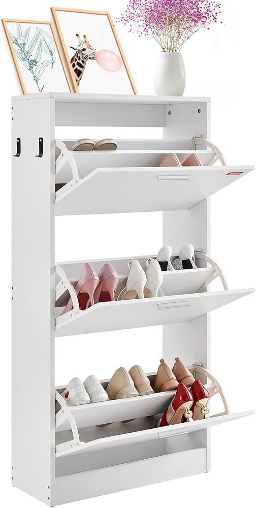 VEVOR Shoe Storage Cabinet for Entryway, 23.6" D x 9.4" W x 47.3" H, White | Amazon (US)
