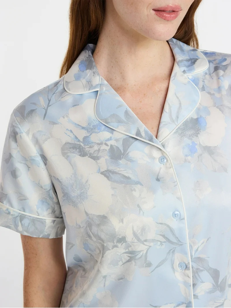 Joyspun Women’s Bridal Satin Short Sleeve Top and Shorts Pajama Set, Sizes XS-3X | Walmart (US)