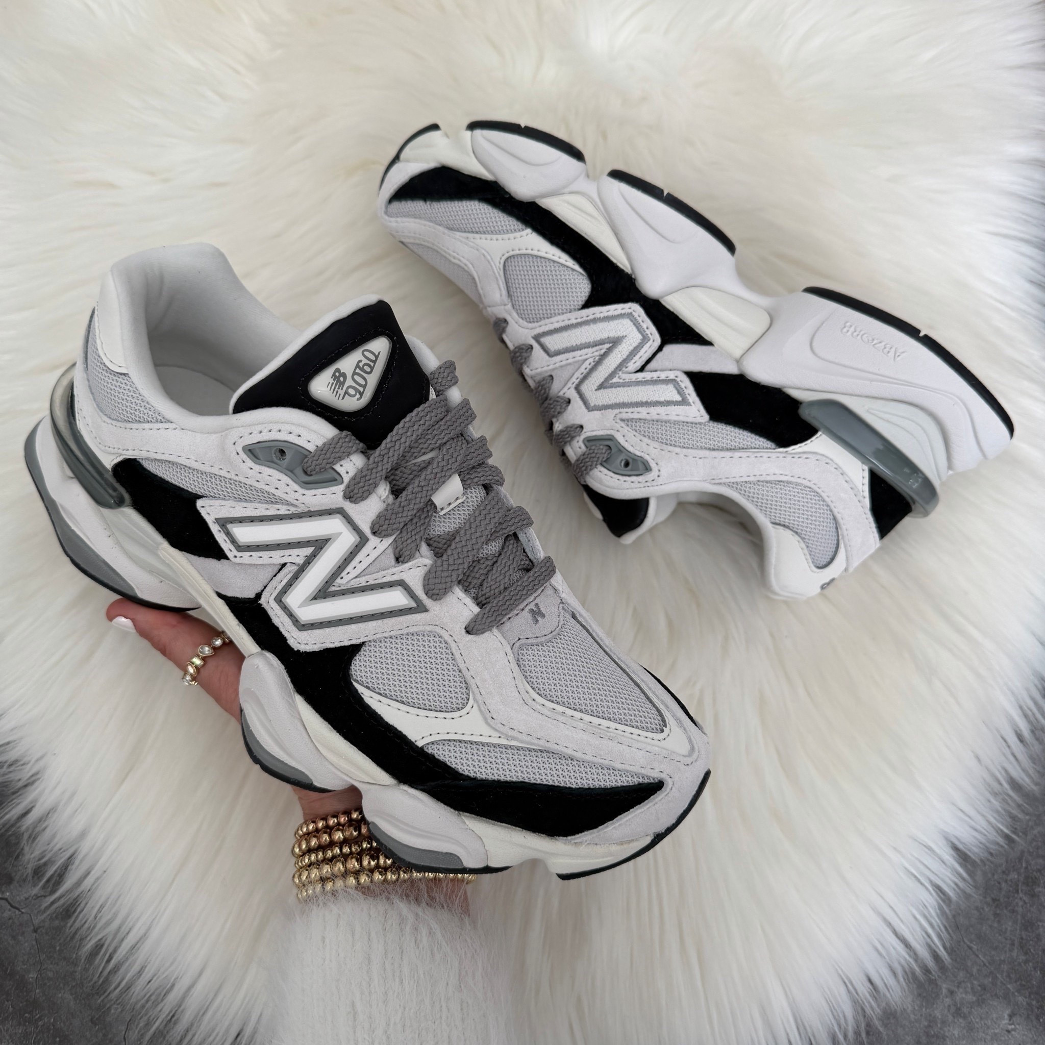 New balance 9060 in black with reflection I went down a half size 