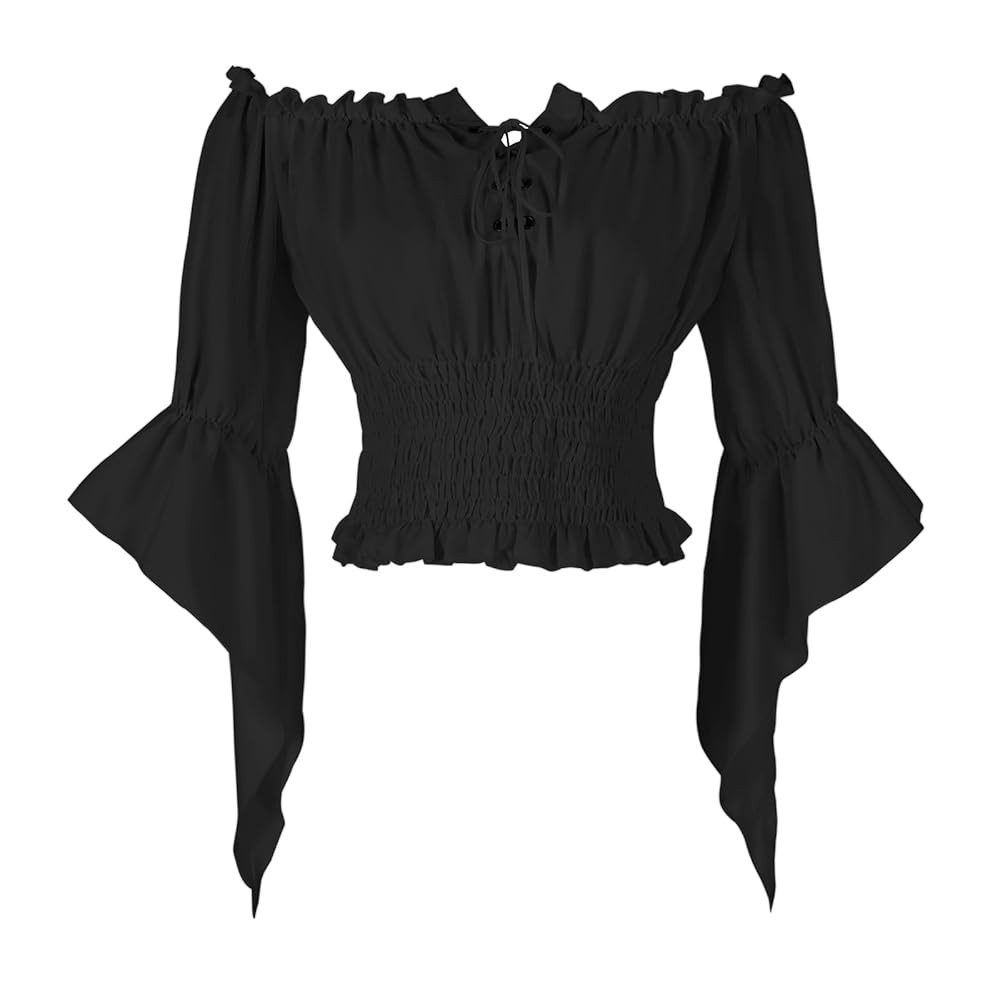 Womens Renaissance Peasant Blouse Off Shoulder Trumpet Sleeve Tops | Amazon (US)