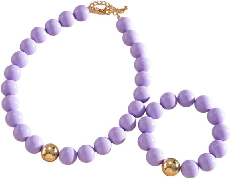 Caiyao 2Pcs Colorful Acrylic Round Beaded Choker Necklace Bracelets Set Vintage Adjustable Resin ... | Amazon (US)