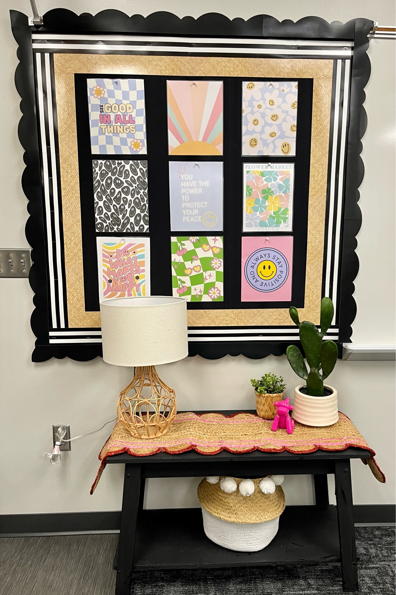 Retro bowl, whole classroom, decor! Black, accent table, braided natural table, runner, rattan, table lamp, so cactus plants, classroom bulletin, boards, balloon, animal, sculptures!

#LTKBacktoSchool #LTKhome #LTKkids
