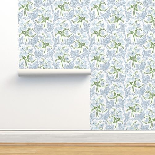 Pearl's Bouquet Blue and Green Wallpaper bydanika_herrick | Spoonflower