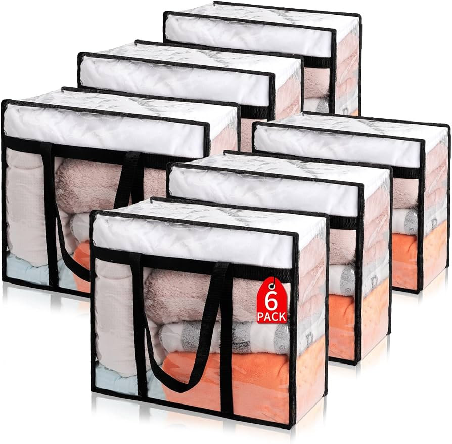 6Pack Clear Clothes Storage Bags, Vinyl Comforter Blanket Storage Bags Closet Organizers and Stor... | Amazon (US)