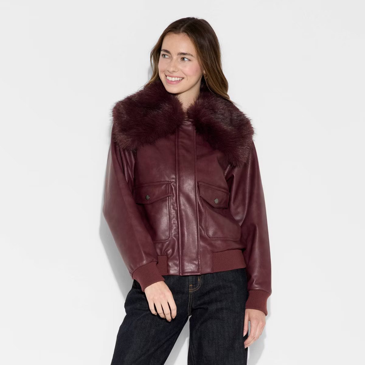 Women's Faux Leather Bomber Jacket - Wild Fable™ | Target