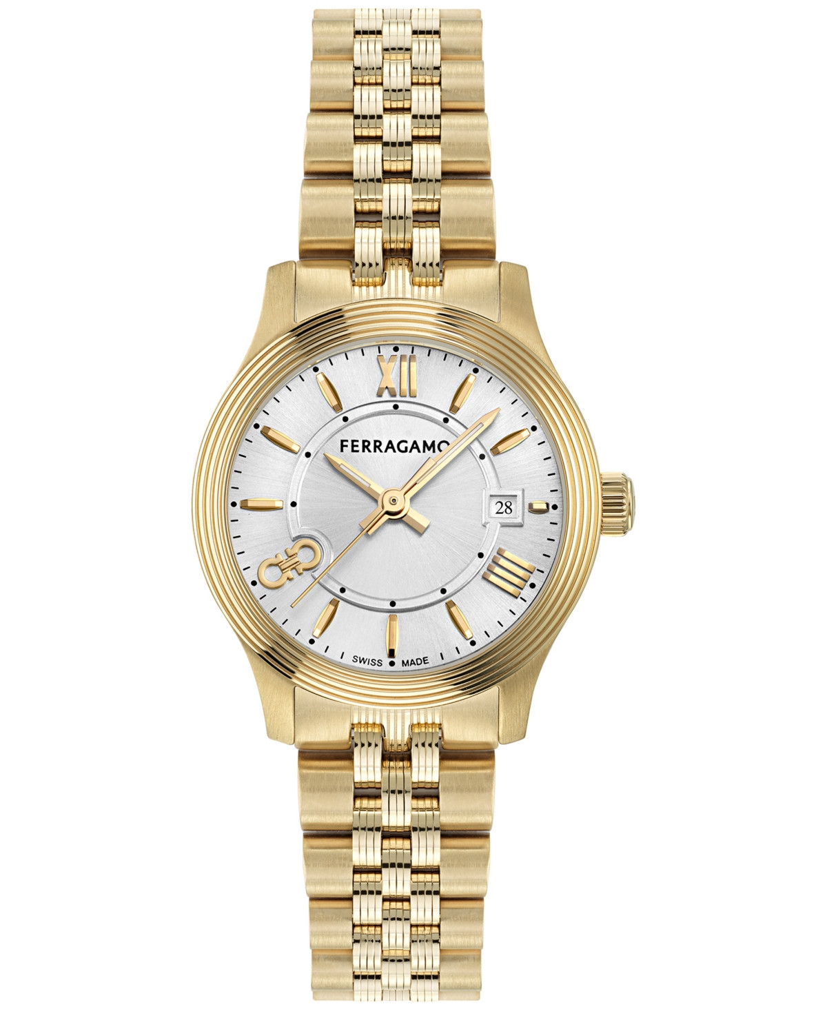 Ferragamo Women's Swiss Duo Gold Ion Plated Stainless Steel Bracelet Watch 28mm - Gold | Macy's
