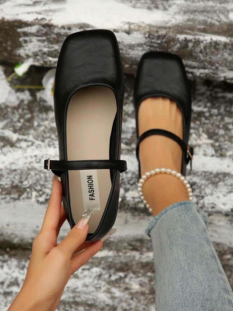 Women's Buckle Decor Black Simple Ballet Flats, Fashionable And Elegant Mary Jane Shoes, Suitable... | SHEIN