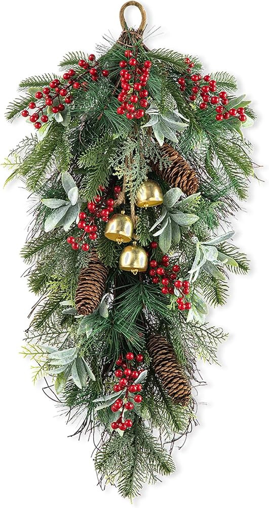 Glitzhome Christmas Teardrop Floral Swag Wreaths, Hanging Winter Door Swags, Artificial Galand Sw... | Amazon (US)
