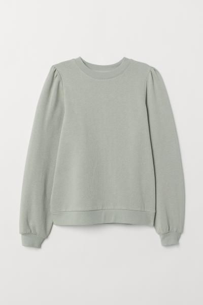Puff-sleeved Sweatshirt - Dusky green - Ladies | H&M US | H&M (US + CA)