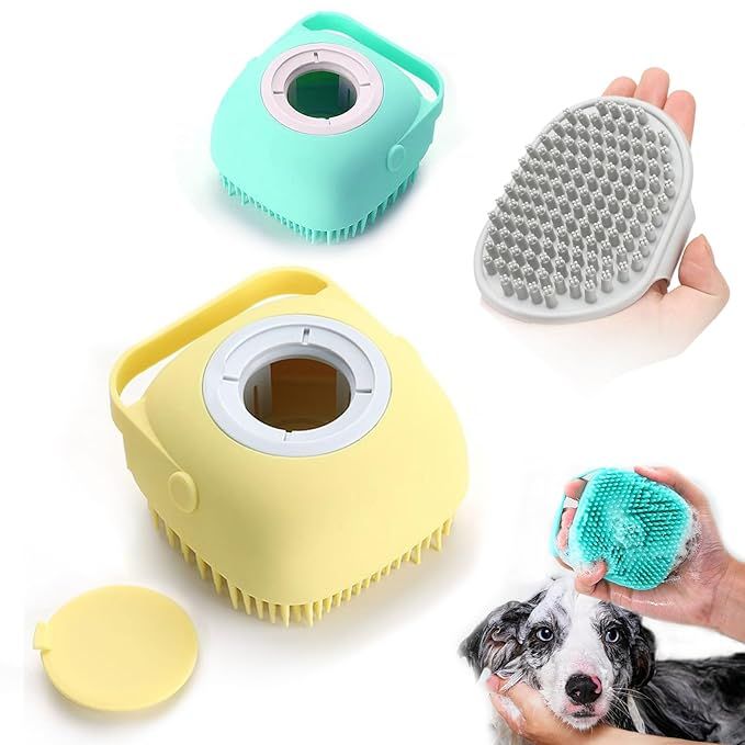 ELEGX Pet Grooming Bath Massage Brush with Soap and Shampoo Dispenser Soft Silicone Bristle for L... | Amazon (US)