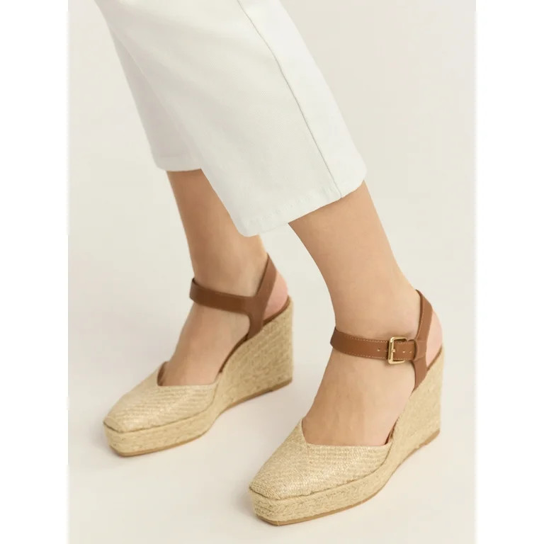 Time and Tru Women's Square Toe Espadrille Wedge Sandals | Walmart (US)
