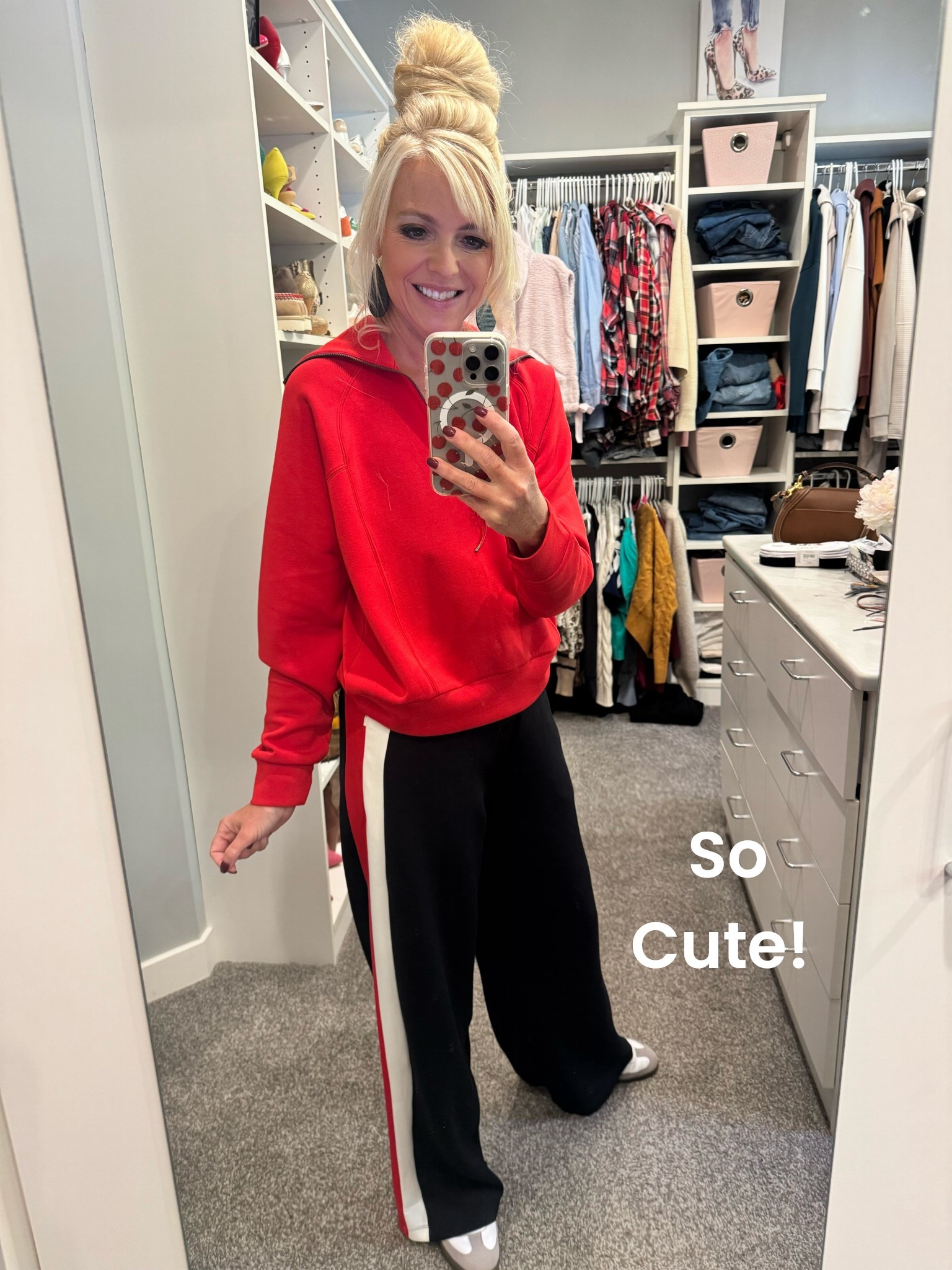 So cute and elevated casual. The red would be so festive for Christmas and the track pants are on sale!

#LTKFindsUnder100 #LTKSaleAlert #LTKActive