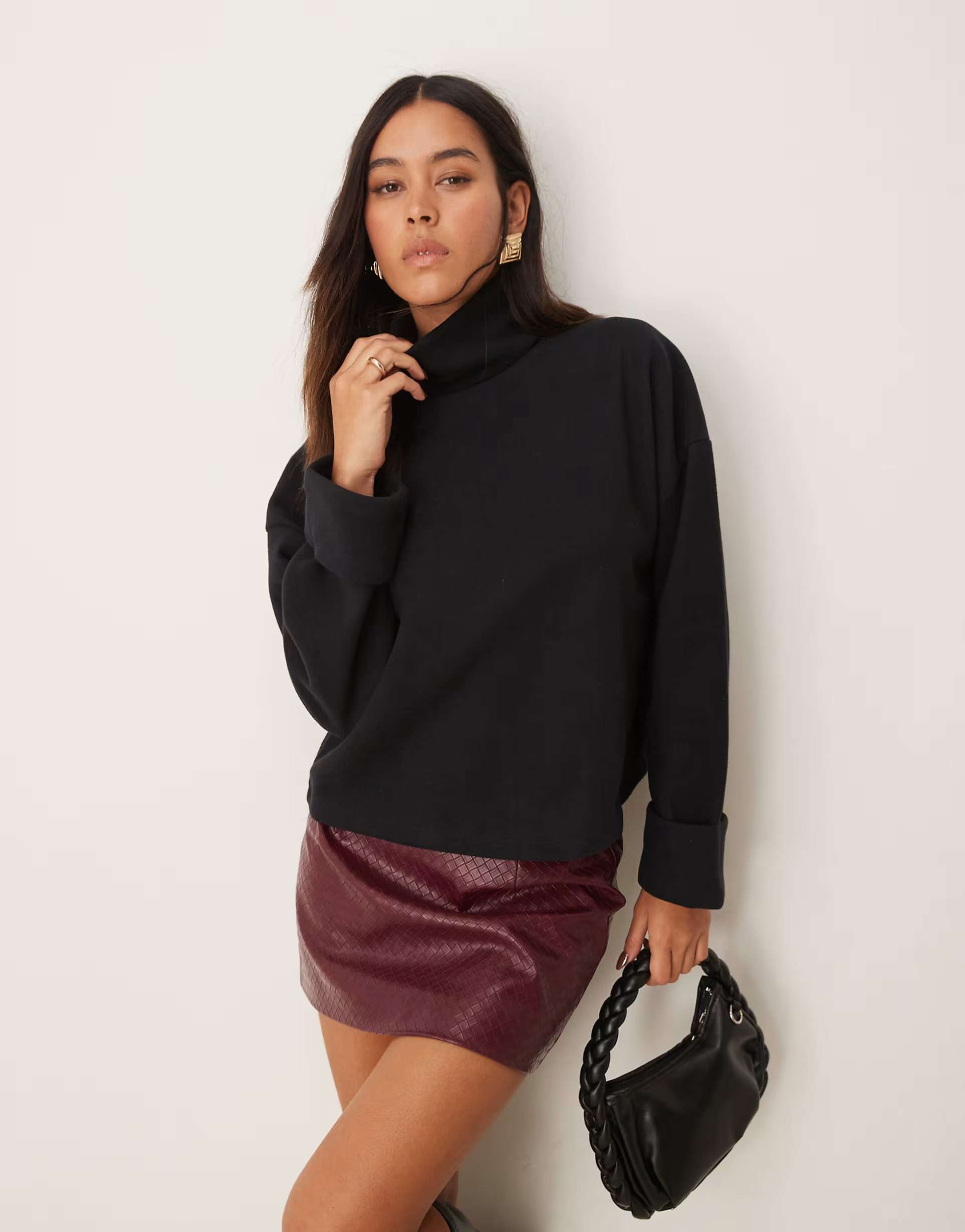 ASOS DESIGN super soft roll neck jumper with cuff detail in black | ASOS (Global)