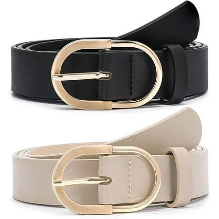 2 Pack Women s Leather Belts for Jeans Pants Fashion Gold Buckle Ladies Dress Belt | Walmart (US)