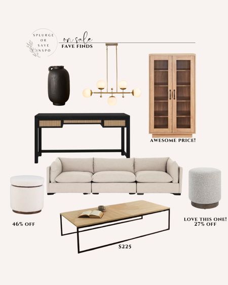 Living room furniture. White sofa. Tall cabinet. White oak tall cabinet. Desk. Foot stool. Small ottoman. Linear chandelier. Dining room chandelier 

#LTKsalealert #LTKhome