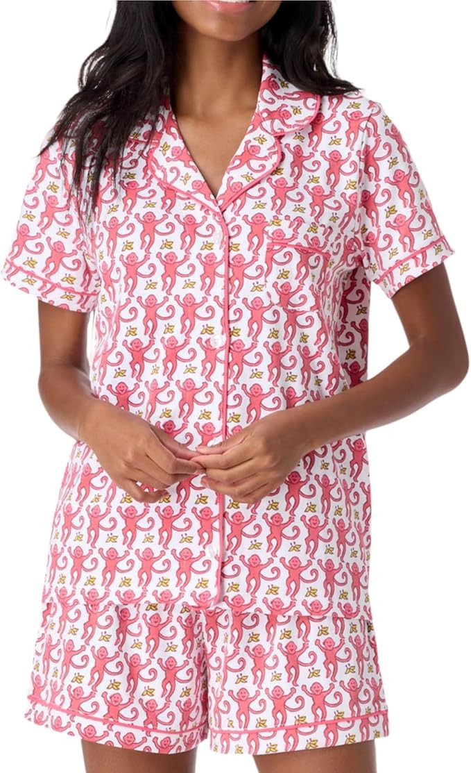 Womens Pajamas Set, 2PCS Button Down Vacation Monkey Beach Shorts Set Y2k Loungewear Pjs for Birt... | Amazon (US)