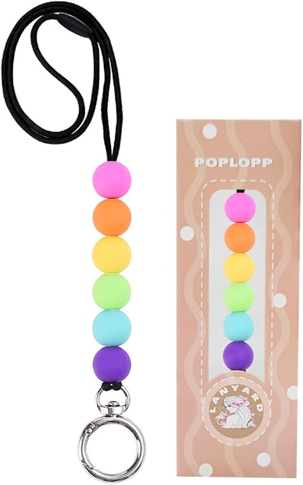 POPLOPP Teacher Lanyards for ID Badges and Keys, Cute Silicone Beaded Lanyard for Women Nurse Emp... | Amazon (US)