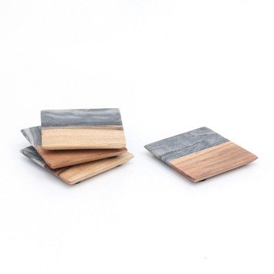 4pk Marble and Wood Coasters Dark Gray - Threshold™ | Target