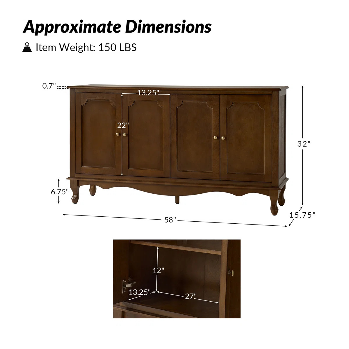 Charlton Home® Agnes 58" Wide 4 Door Sideboard with Cable Management and Ajustable Shelves & Rev... | Wayfair North America