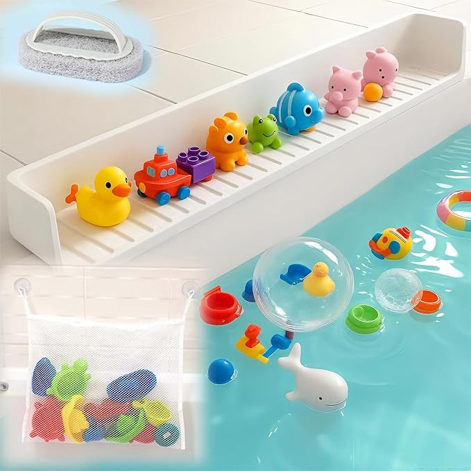 Extra Long White Bathtub Splash Guard Splash Guard Silicone Toy Shelf Holder Prevent Water Spills... | Amazon (US)
