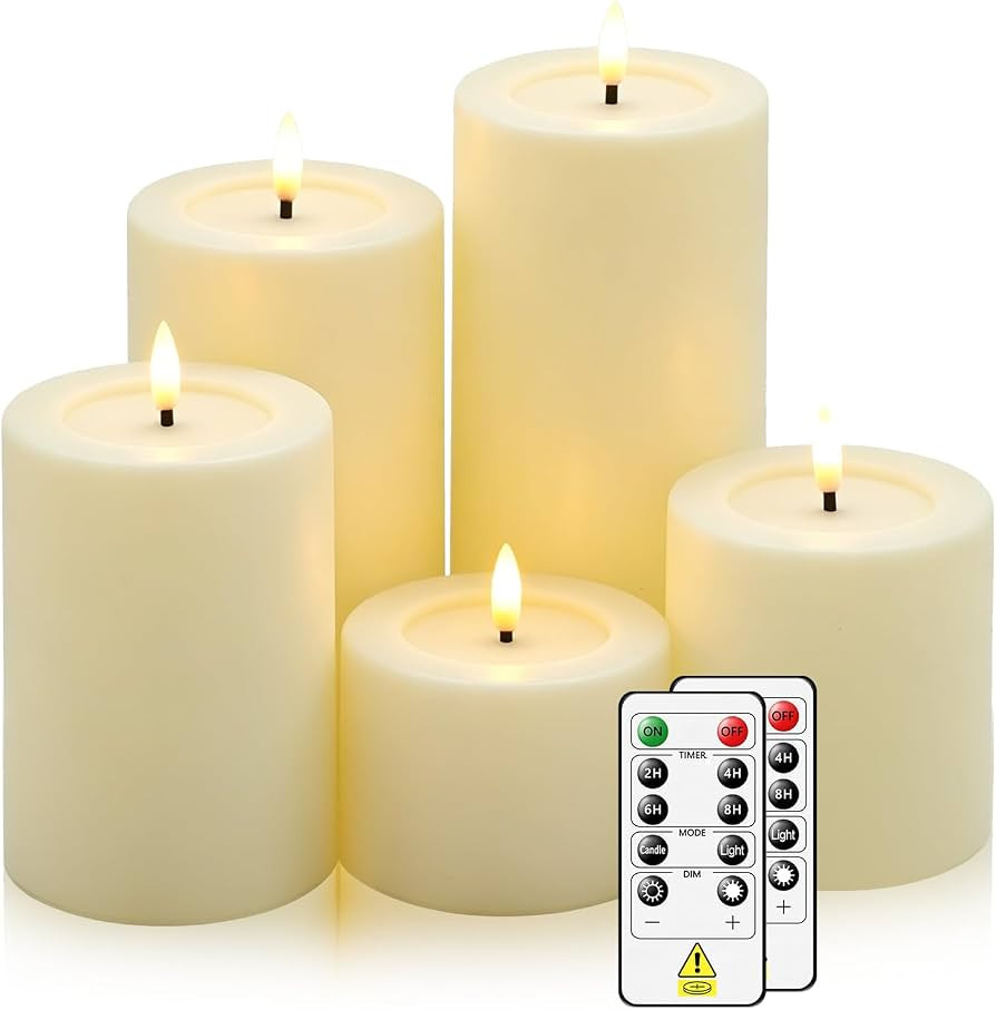 kakoya 5 Pack Flickering Flameless LED Candles with Remote,D3 x H3/4"/5"/6"/7" Battery Operated P... | Amazon (US)