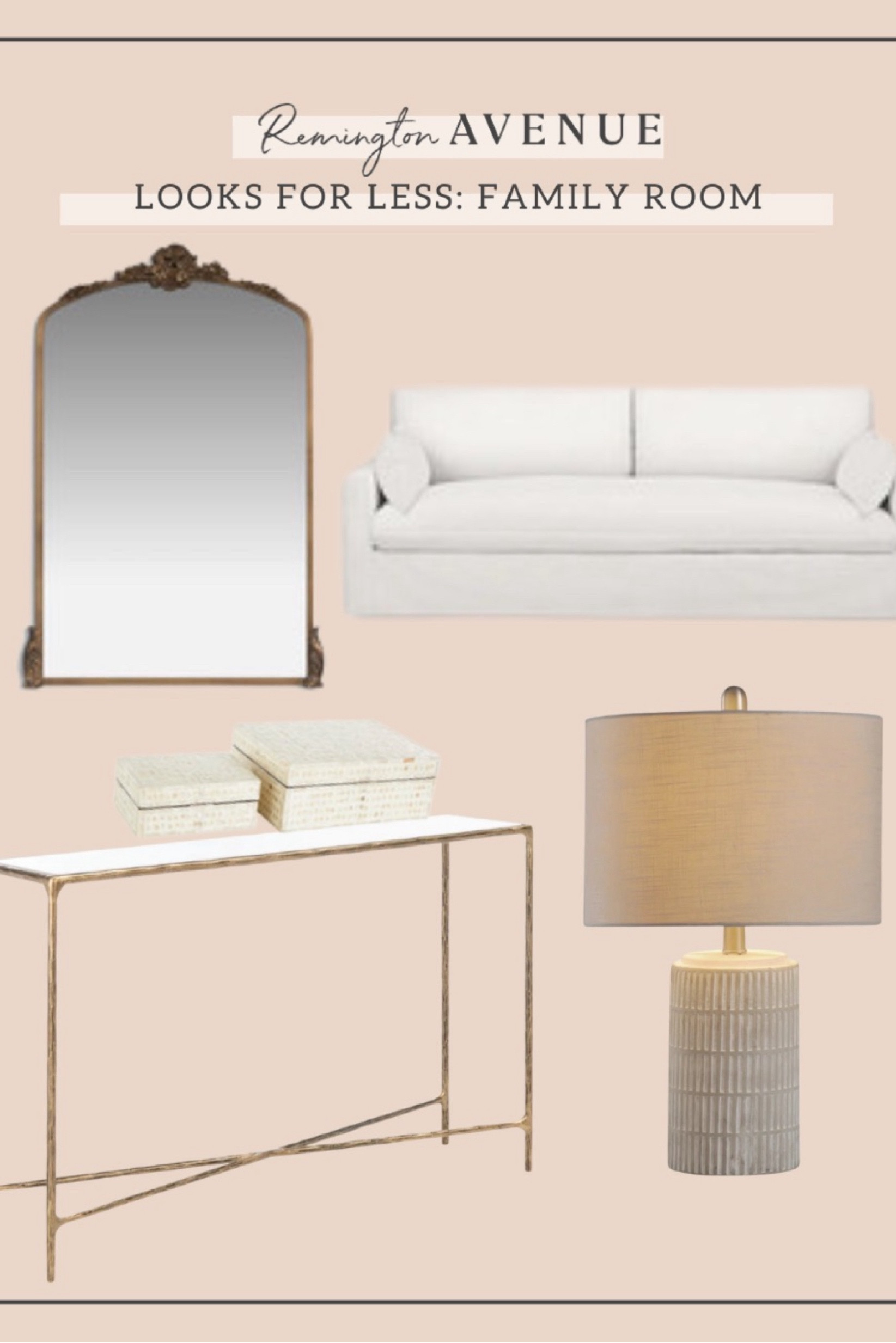 @Wayfair Way Day sale happening now up to 80% off + free shipping. #wayday My living room look for less! This white sofa with washable slip cover looks so similar to my couches but for a fraction of the price! A beautiful console table with gold detail and marble top.  Atticus metal flat mirror, neutral decorative lamp, and stacking boxes could all fit seamlessly in my living room. 
#wayfairpartner #wayfair

#LTKSaleAlert #LTKHome