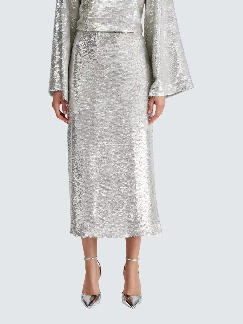 Malina Clarisse Sequin Maxi Skirt, Silver | John Lewis (UK)